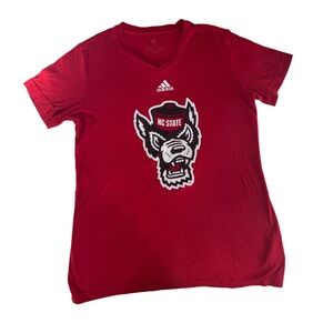 Adidas Red NC State Wolfhead V-Neck T-shirt
